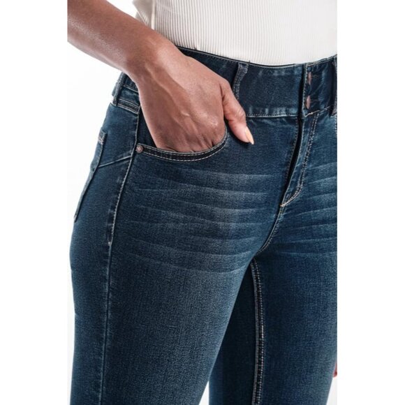 Women High-Rise Stretch Jeans Dark Blue Contour Fit 5-Pocket Casual - Picture 7 of 8